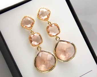 Gold Peach Earrings, Bridesmaid Earrings, Champagne Earrings, Blush Earrings, Post, Wedding Jewelry, Bridesmaid Jewelry, Bridesmaid Gifts