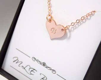 Collar del corazón del oro rosa, collar inicial, oro rosa lleno, monograma personalizado, encanto del corazón, amigo, regalo de la madre, todos los días, dainty