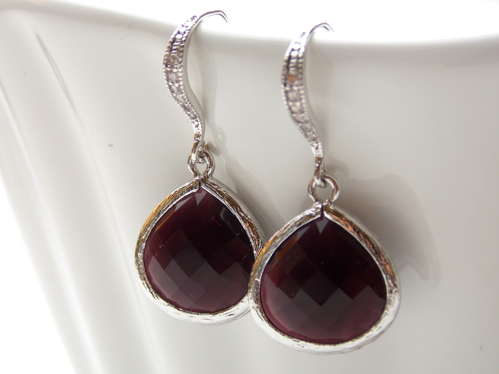Burgundy Earrings and Necklace Set Bridesmaid Jewelry Set Etsy