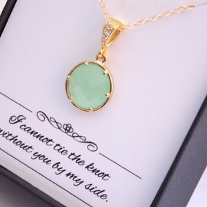 Gold Light Green Mint Necklace, Pistachio Necklace, Gold Filled Green Mint Pendant, Bridesmaid Necklace, Bridesmaid Jewelry, Wedding Jewelry