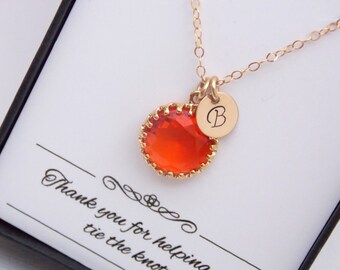 Gold Orange Necklace, Initial Orange Charm, Tangerine, Carnelian Pendant, Gold Filled, Bridesmaid Jewelry, Bridesmaid Necklace, Personalized