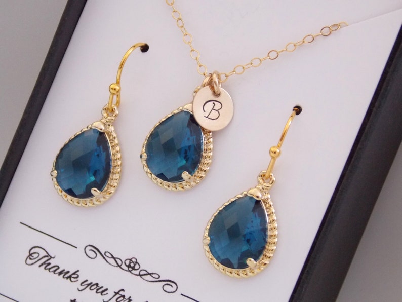 Navy Blue Earring and Necklace Set, Initial Jewelry, Letter