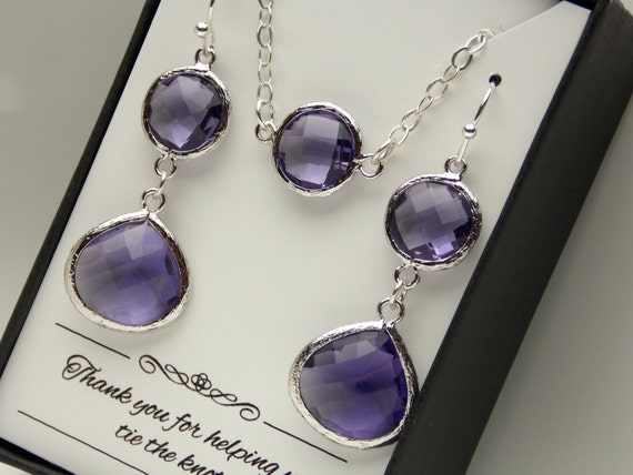 purple earrings and necklace set