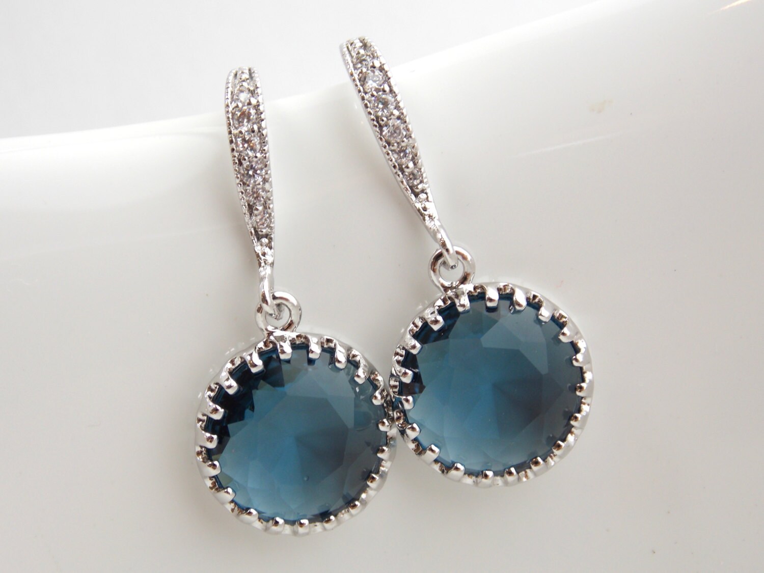 Navy Blue Earrings and Necklace Set, Cubic Zirconia, Wedding Jewelry