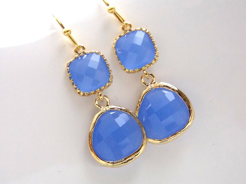 Sky Blue Bridesmaid Gift Set Gold Filled Soft Blue Jewelry Set Blue Earring and Necklace Set Bridal Set Perikinkle Gold Blue Necklace