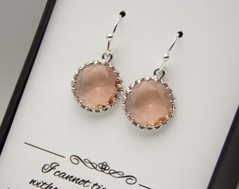 Silver Peach Earrings, Bridesmaid Earrings, Blush, Champagne Earrings, Wedding Jewelry, Dangle, Glass, Bridesmaid Jewelry, Bridesmaid Gifts