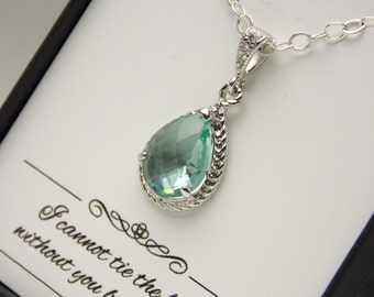 Aqua Necklace, Aqua Green Bridesmaid Necklace Pendant ,Cubic Zirconia, Bridesmaid Jewelry, Wedding Jewelry, Sterling Silver Bridesmaid Gifts