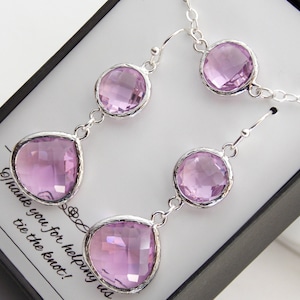 Lavender Earring and Bracelet Set, Wedding Jewelry, Sterling Silver Lavender Bracelet, Violet, Bridesmaid Jewelry Set, Bridesmaid Gift Set