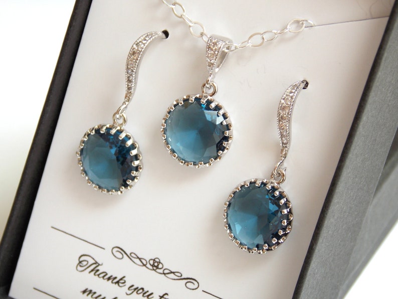 Navy Blue Earrings and Necklace Set, Cubic Zirconia, Wedding Jewelry