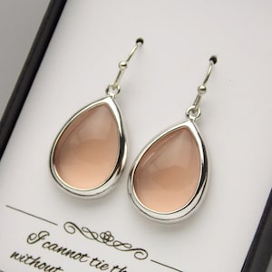 Peach Earrings, Champagne Earrings, Silver Peach Blush, Bridesmaid Earrings, Wedding Jewelry, Bridesmaid Jewelry, Glass, Bridesmaid Gifts