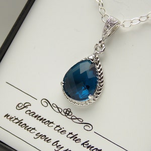 Navy Blue Necklace, Blue Bridesmaid Necklace Pendant ,Cubic Zirconia, Bridesmaid Jewelry, Wedding Jewelry, Sterling Silver, Bridesmaid Gifts