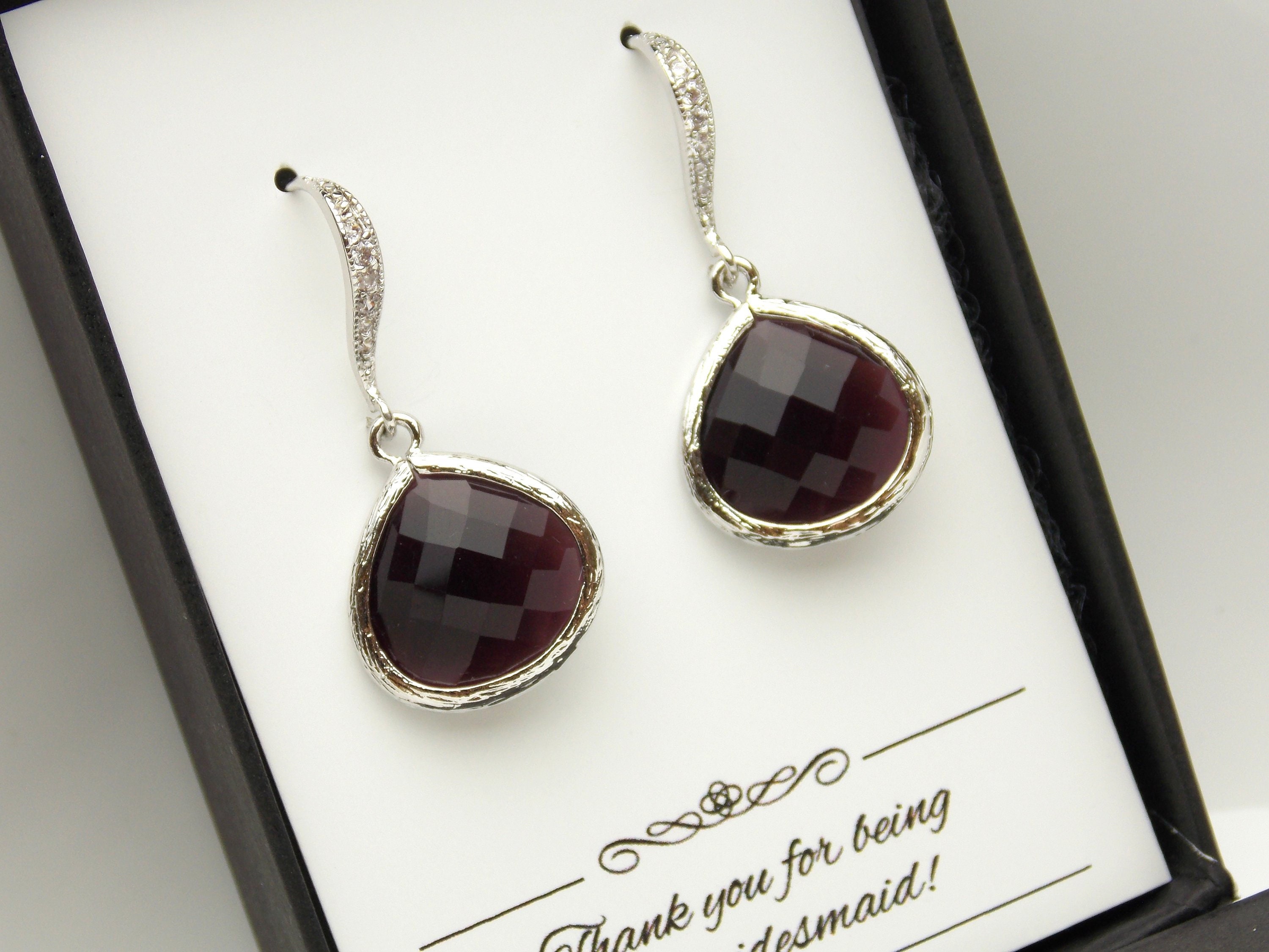 Burgundy Earrings Burgundy Bridesmaid Earrings Wedding - Etsy