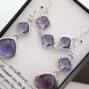 Purple Earring and Necklace Set, Amethyst, Tanzanite, Wedding Jewelry Set, Sterling Silver, Bridesmaid Jewelry Set, Bridesmaid Gift Set