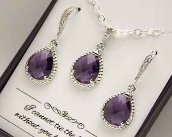 Purple Earrings and Necklace Set, Amethyst, Wedding Jewelry Set, Tanzanite Cubic Zirconia, Purple Set, Bridesmaid Jewelry Set, Purple Gifts