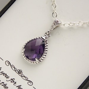 Purple Necklace, Purple Bridesmaid Necklace, Sterling Silver ,Cubic Zirconia Bridesmaid Jewelry, Wedding, Bridesmaid Jewelry Bridesmaid Gift