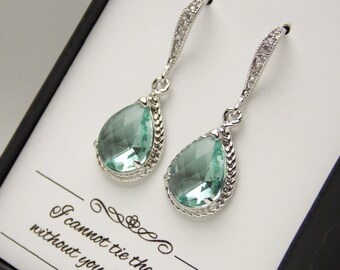Verde Aqua Orecchini, orecchini da sposa, gioielli da sposa, Seafoam, zirconi, argento, Prasiolite, morbida verde menta, gioielli damigella d'onore