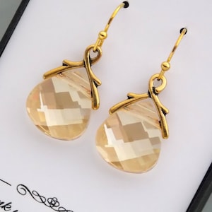 Peach Earrings, Champagne Earrings, Crystal, Glass, Gold Blush Earrings, Bridesmaid Earrings, Bridal, Wedding Jewelry, Bridesmaid Jewelry,