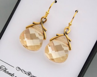 Pfirsich Ohrringe, Champagner Ohrringe, Kristall, Glas, Gold erröten Ohrringe, Brautjungfer Ohrringe, Braut, Hochzeitsschmuck, Brautjungfer Schmuck,