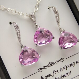 Lavender Earrings and Necklace Set, Lavender Bridesmaid Jewelry Set, Lilac Wedding Jewelry, Bridesmaid Gifts, Cubic Zirconia Sterling Silver