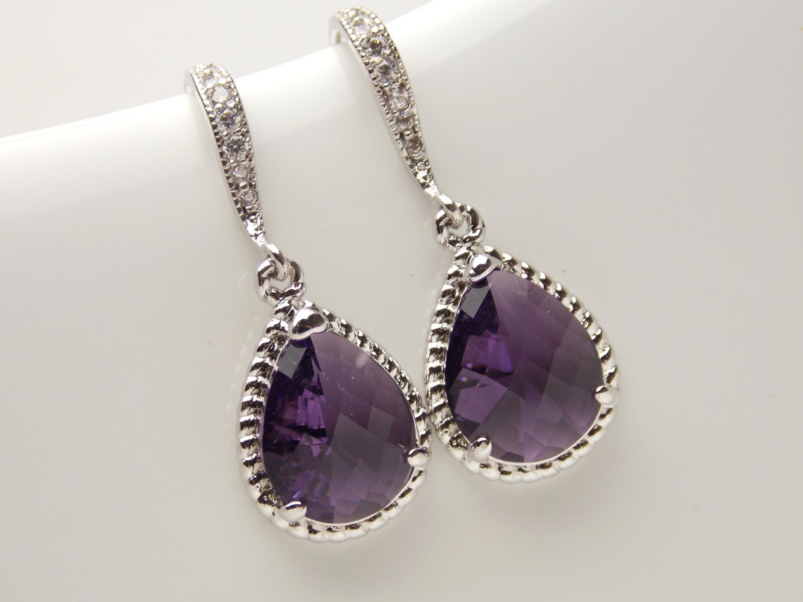 Purple Earrings and Necklace Set Amethyst Wedding Jewelry Etsy