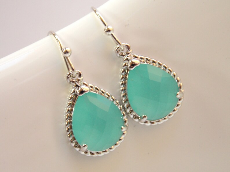 Blue Mint Earrings Bridesmaid Earrings Mint Wedding Jewelry Etsy