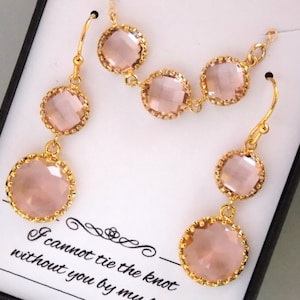 Peach Earring and Necklace Set, Champagne, Blush, Wedding Jewelry Set, Bridal Set, Gold Filled, Bridesmaid Jewelry Set, Bridesmaid Gift Set