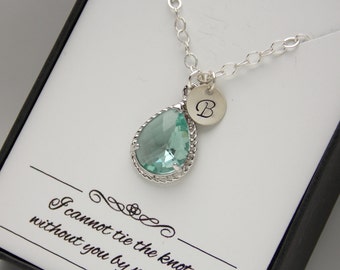 Aqua Green Necklace, Initial Necklace, Seafoam, Erinite, Prasiolite, Personalized Bridesmaid Necklace, Bridesmaid Jewelry, Sterling Silver