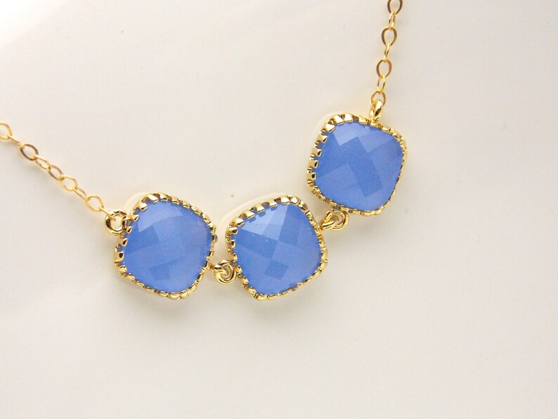 Sky Blue Bridesmaid Gift Set Gold Filled Soft Blue Jewelry Set Blue Earring and Necklace Set Bridal Set Perikinkle Gold Blue Necklace