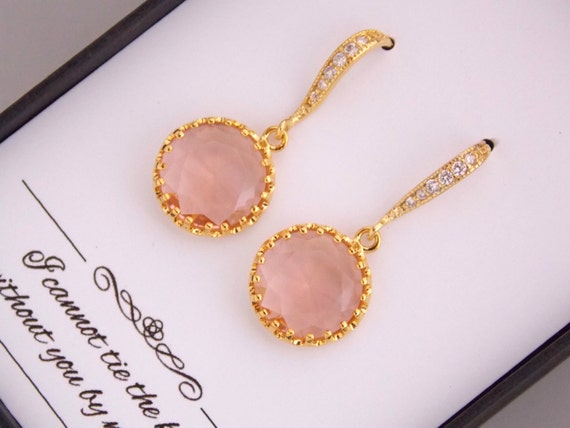 Peach Earrings, Blush Earrings, Gold, Champagne, Bridesmaid  Peach Bridesmaid Earrings - Blush Bridesmaid Earrings - Peach Gold Earrings - We main image 0