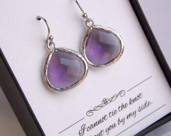 Purple Earrings, Silver Amethyst Tanzanite Earrings, Glass Dangle, Wedding Jewelry, Bridesmaid Earrings, Bridesmaid Jewelry, Bridesmaid Gift