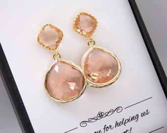 Gold Peach Earrings, Bridesmaid Earrings, Champagne Earrings, Blush Earrings, Post, Wedding Jewelry, Bridesmaid Jewelry, Bridesmaid Gifts