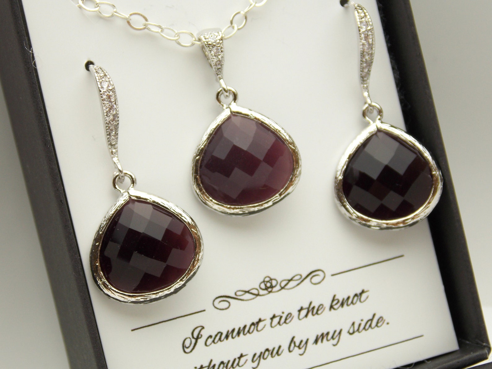 Burgundy Earrings and Necklace Set Bridesmaid Jewelry Set Etsy