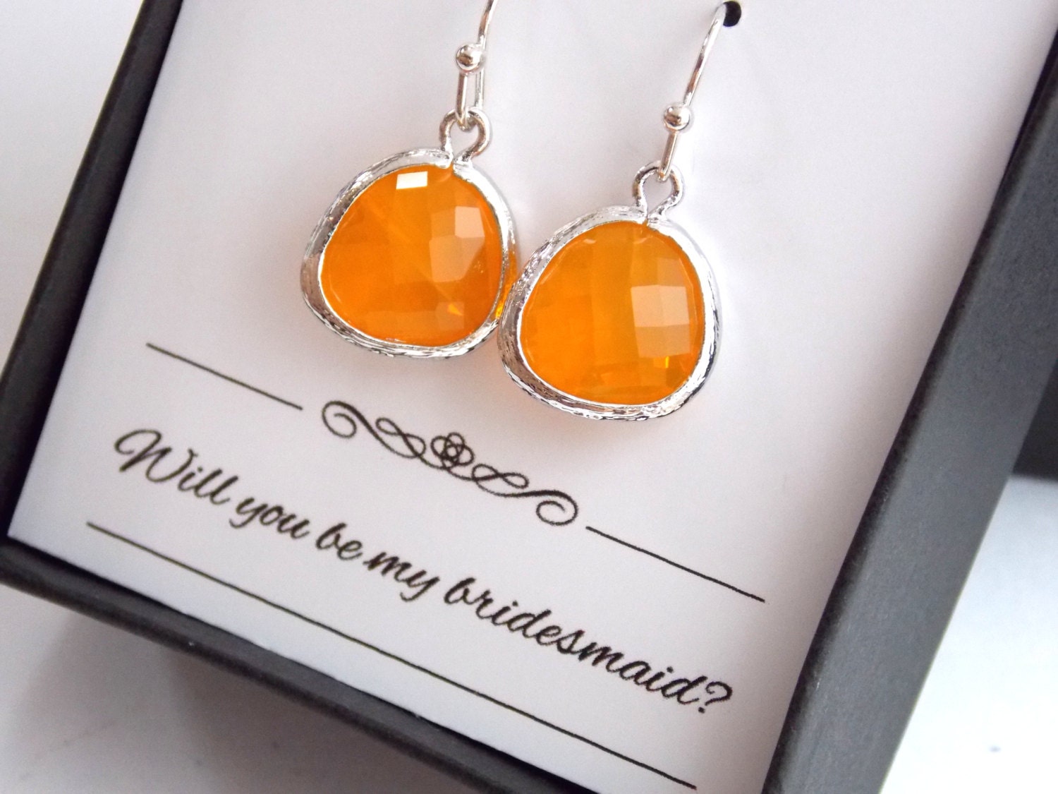 Orange Earrings, Silver, Tangerine, Carnelian, Bridesmaid Earrings, Wedding Jewelry, Dainty, Dangle, Bridesmaid Jewelry, Bridesmaid Gifts