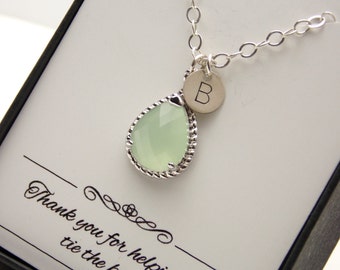 Green Mint Necklace, Light Mint Green, Initial Necklace Personalized Bridesmaid Necklace, Bridesmaid Jewelry Wedding Jewelry Sterling Silver