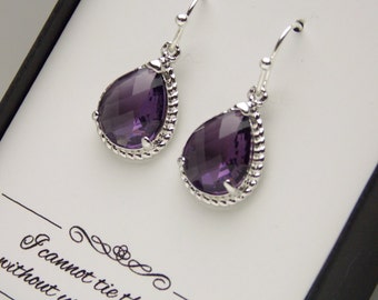 Purple Earrings, Bridesmaid Earrings, Purple Wedding Jewelry, Amethyst, Tanzanite, Silver, Bridesmaid Jewelry, Bridesmaid Gifts Drangle Drop