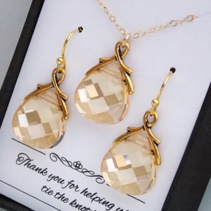 Peach Earring and Necklace Set, Gold Peach Bridesmaid Jewelry Set, Gold Filled, Champagne, Blush, Peach Jewelry, Bridesmaid Earring Necklace