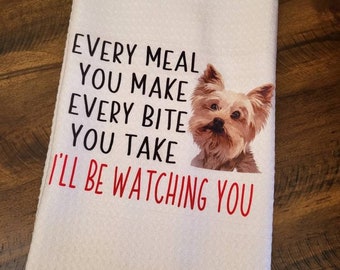 Kitchen Towels, Dish Towels Funny, Yorkie, Mom Birthday Gift, Dog Mom,