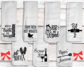 Flour Sack Towels, White Elephant Gifts, Funny Kitchen Towels, Inappropriate Gifts, Christmas Gift for Mom, Stocking Stuffers For Wife