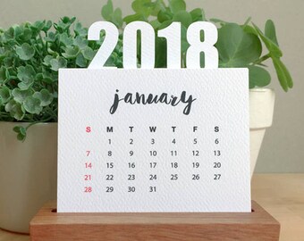 2018 Minimalist Paper Cut Desk Calendar with Solid Wood Stand