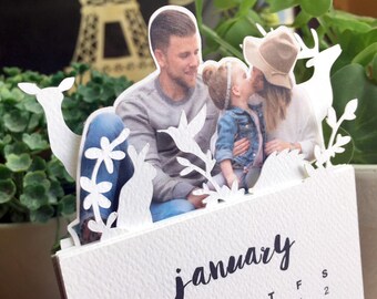 Customize 2018 Minimalist Paper Cut Desk Calendar with Solid Wood Stand \ 2018 Desk Calendar \ Customize Your Own Photo \