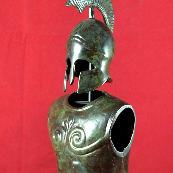 Cuirasse grecque antique et casque Sculpture de statue en métal bronze hoplite spartiate 10,2 pouces (26 cm)