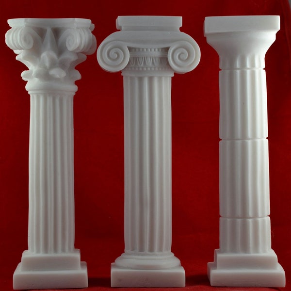 3 Ensemble Colonne Corinthien, Ionic, Doric Sculpture Piédestal 6.5 pouces (16,5 cm) Marbre Blanc NOUVEAU