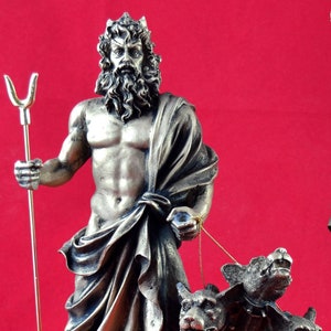 Hades Plutón Inframundo Rey de los Muertos y Riquezas Cerberus Estatua griega Pátina de oro 9,5 pulgadas