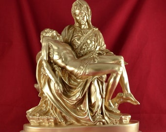 Big Pieta par Michel-Ange Vierge Jésus Statue Sculpture Or Fait à la main 33cm (13 pouces)