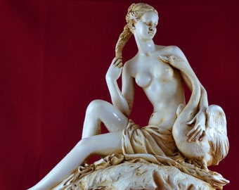 Aphrodite Statue: Greek Goddess of Love, Cast Marble Swan (13.5 inches)