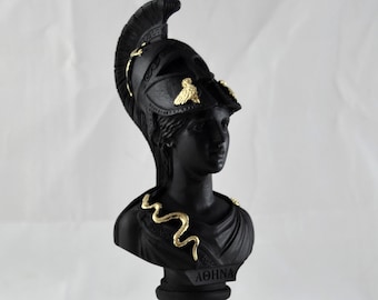 Athena bust greek statue wisdom civilization goddess  black gold patina NEW