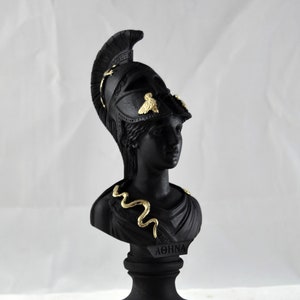 Busto di Atena, statua greca della saggezza, civiltà, dea, patina nera e oro, NUOVO 16 cm