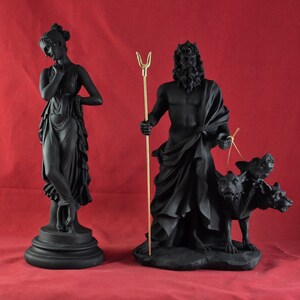 Svart Persefone och Hades statyuppsättning, stendekor av grekisk mytologi, skulptur av underjordens gudar, hednisk altarestaty, gåva av Dark Academia bild 2