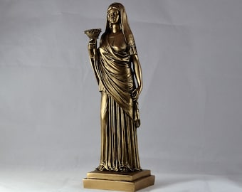 Złota figura Persefony – grecka bogini podziemi – malowana kamienna rzeźba, pogańska dekoracja ołtarza, prezent z mitologii greckiej, 10 cali