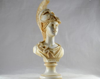 Popiersie Ateny, greckiej bogini mądrości i cywilizacji, postarzana patyna, NOWE, 30 cm (12 cali)